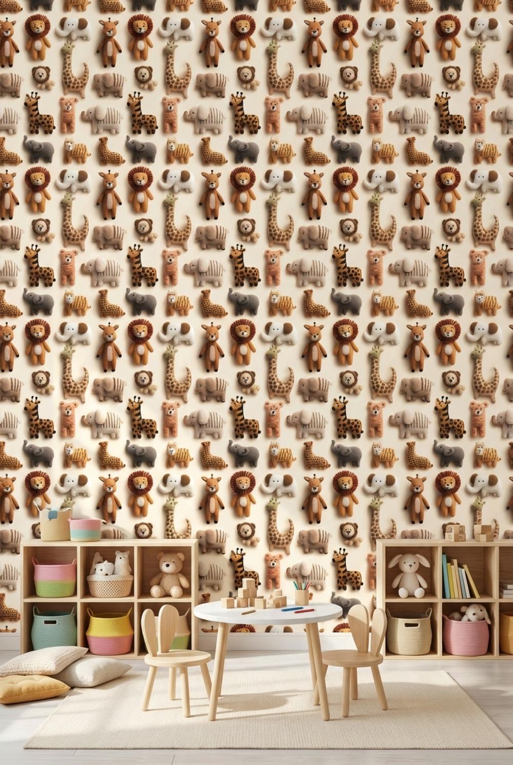 Animals Wallpaper Felt Plush Wall Mural