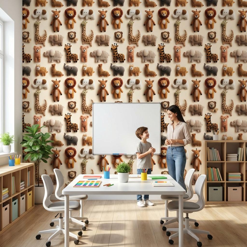 Animals Wallpaper Felt Plush Wall Mural