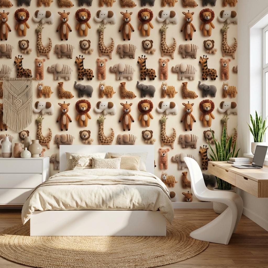 Animals Wallpaper Felt Plush Wall Mural