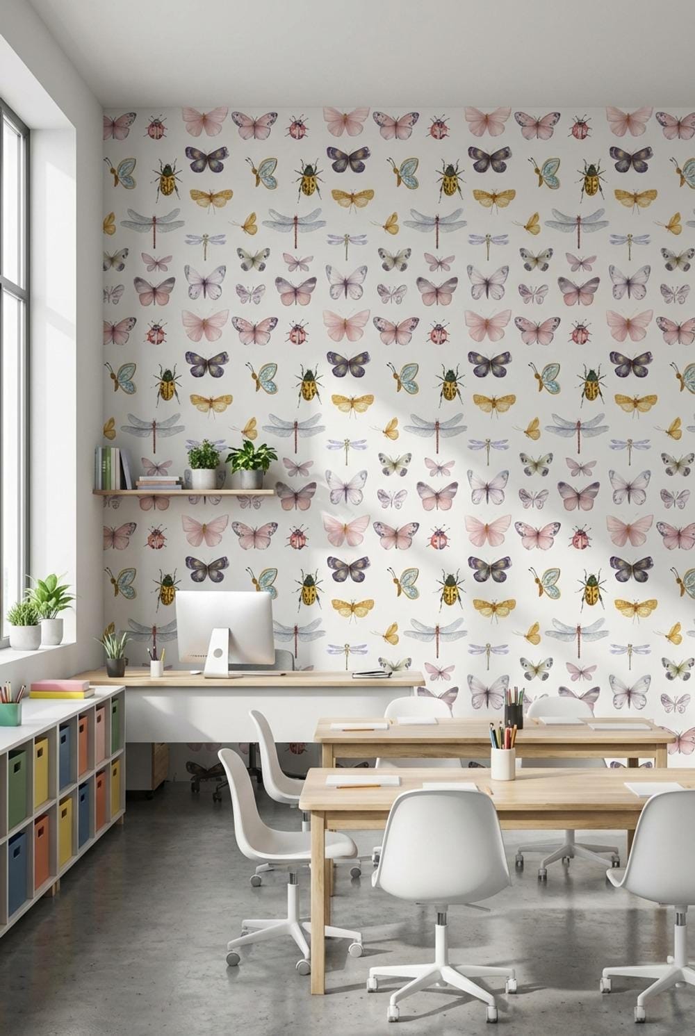 White Background Wallpaper Modern Butterfly Wall Mural