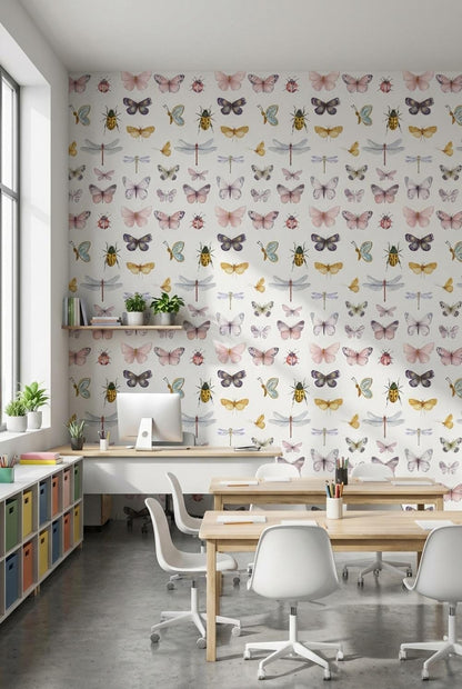 White Background Wallpaper Modern Butterfly Wall Mural