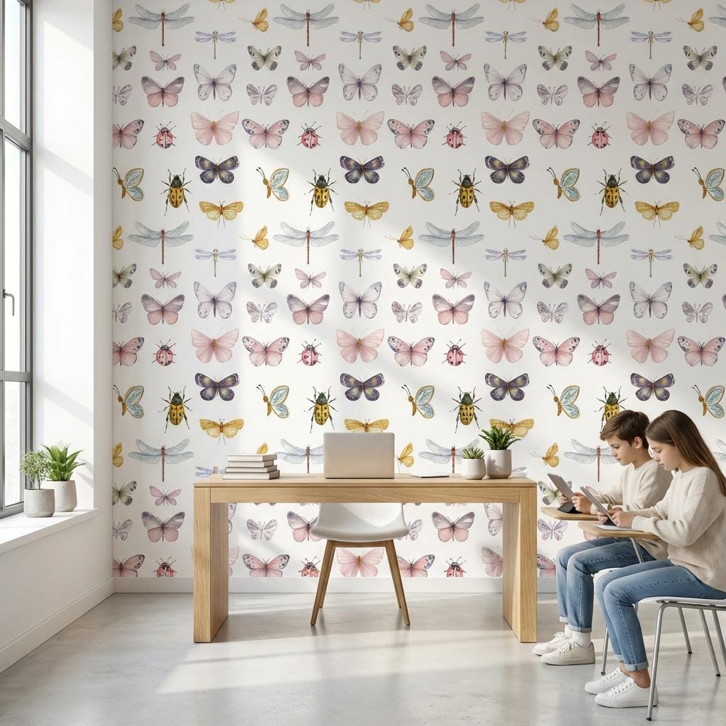 White Background Wallpaper Modern Butterfly Wall Mural