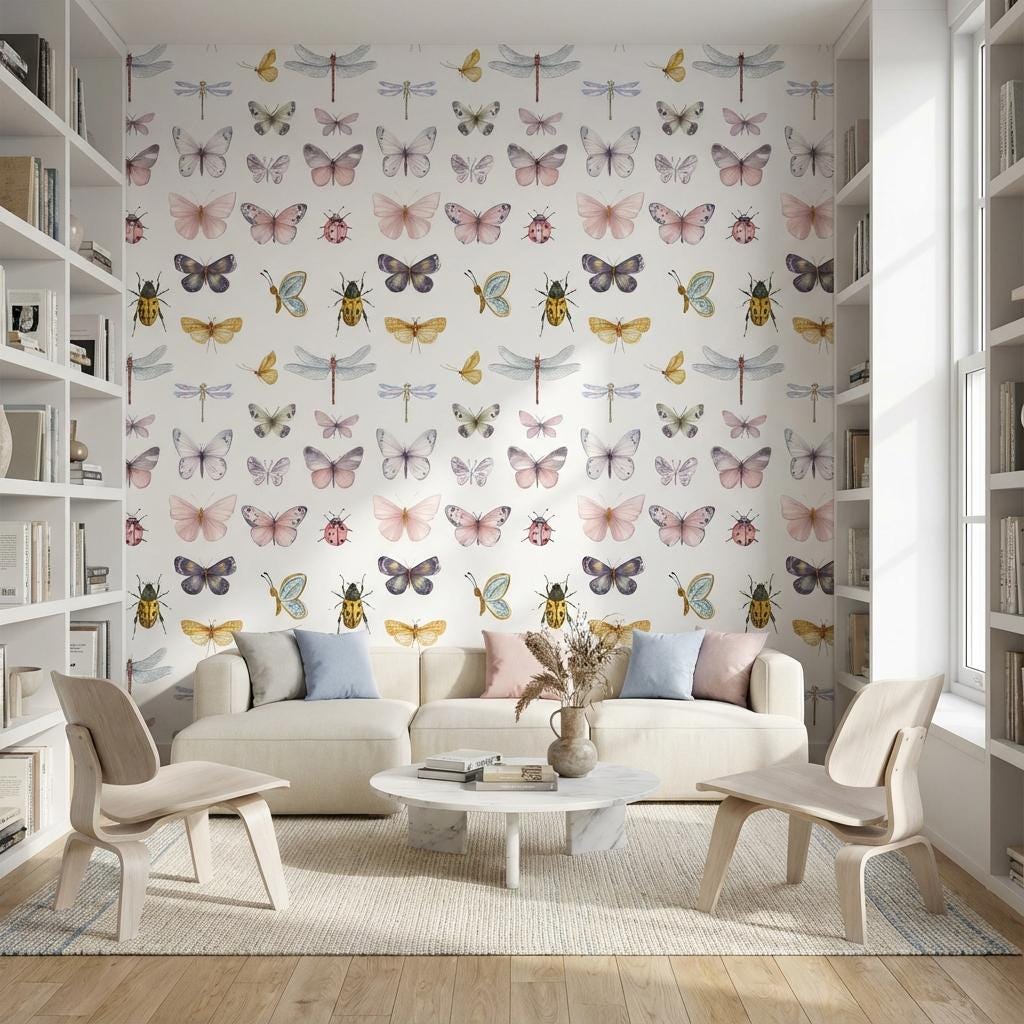 White Background Wallpaper Modern Butterfly Wall Mural