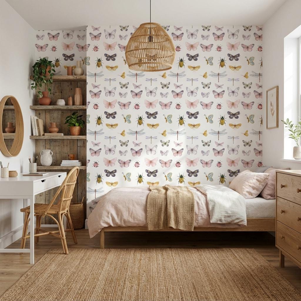 White Background Wallpaper Modern Butterfly Wall Mural