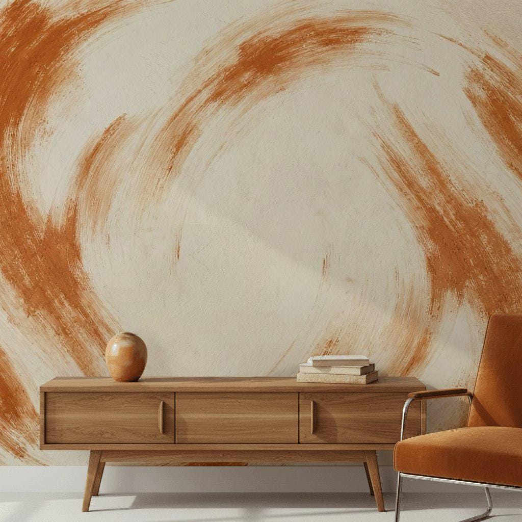 Minimalist Terracotta Abstract Mural Boho Peel and Stick Wallpaper