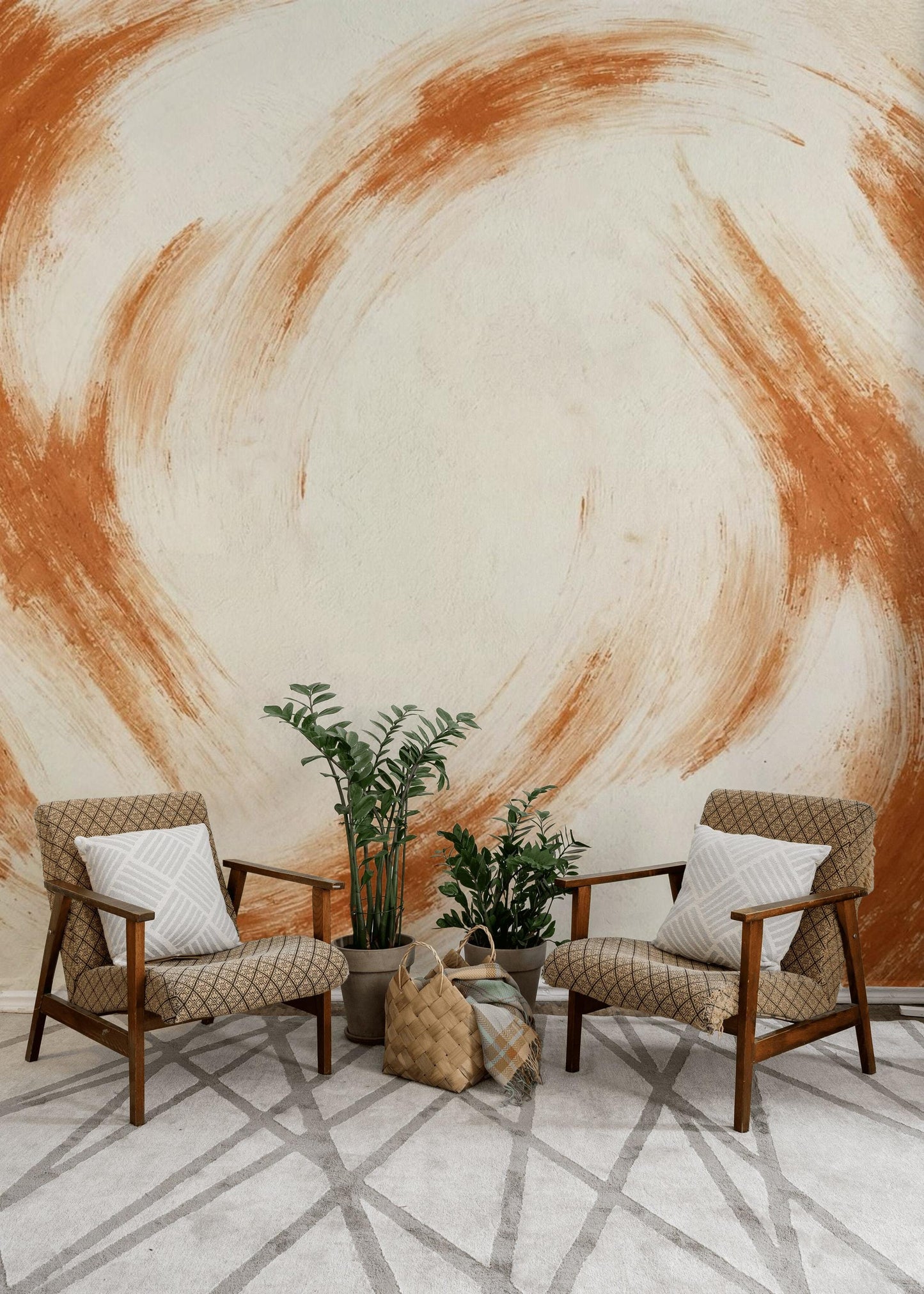 Minimalist Terracotta Abstract Mural Boho Peel and Stick Wallpaper