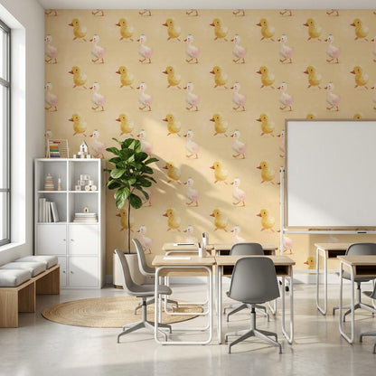 Ducklings Wallpaper Beige Cartoon Wall Mural