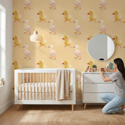 Ducklings Wallpaper Beige Cartoon Wall Mural