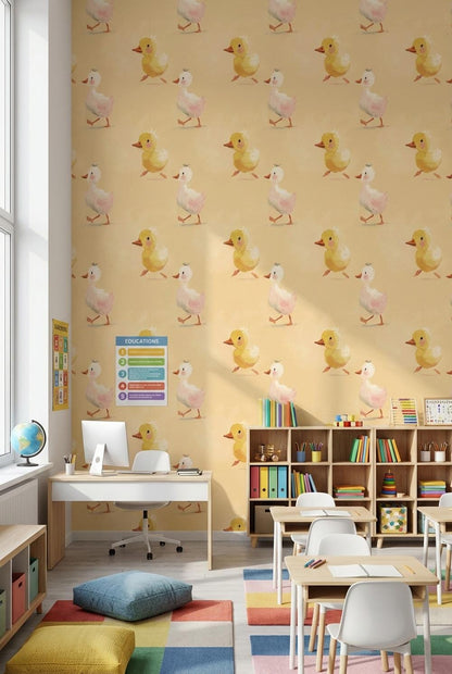 Ducklings Wallpaper Beige Cartoon Wall Mural