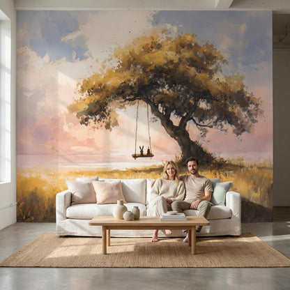 Serene Landscape Wallpaper Tree Sunset Wall Mural
