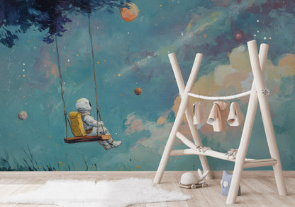 Astronaut Wallpaper Swing Cosmic Wall Mural