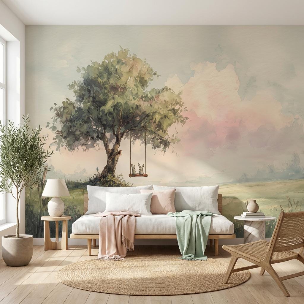 Watercolor Landscape Wallpaper Serene Nature Wall Mural