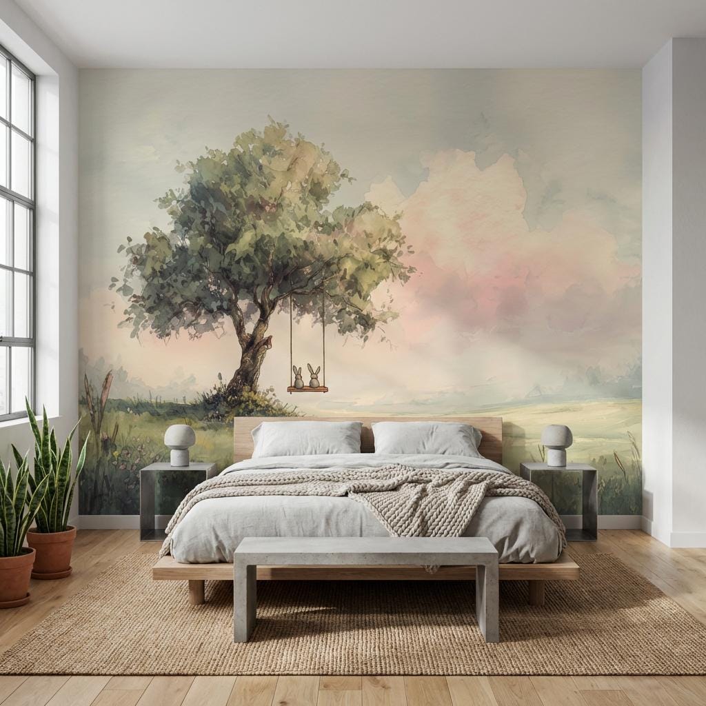 Watercolor Landscape Wallpaper Serene Nature Wall Mural