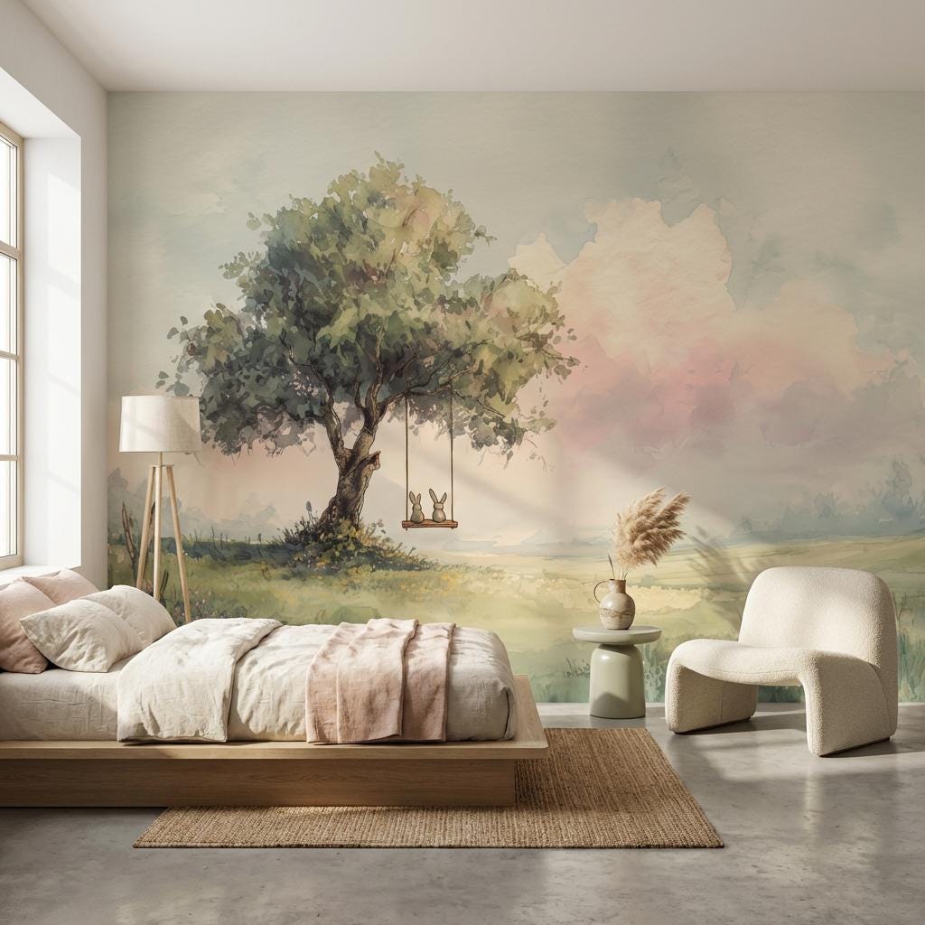Watercolor Landscape Wallpaper Serene Nature Wall Mural