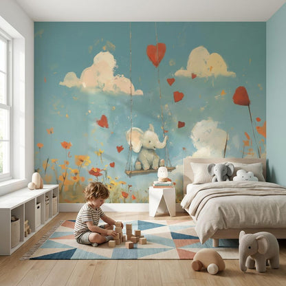 Elephant Wallpaper Swing Whimsical Wall Mural