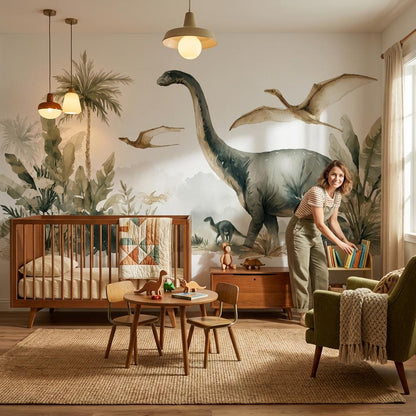 Shades Of Green Wallpaper Dinosaurs Tropical Wall Mural