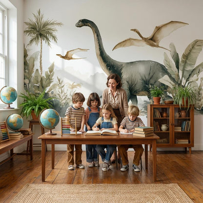Shades Of Green Wallpaper Dinosaurs Tropical Wall Mural