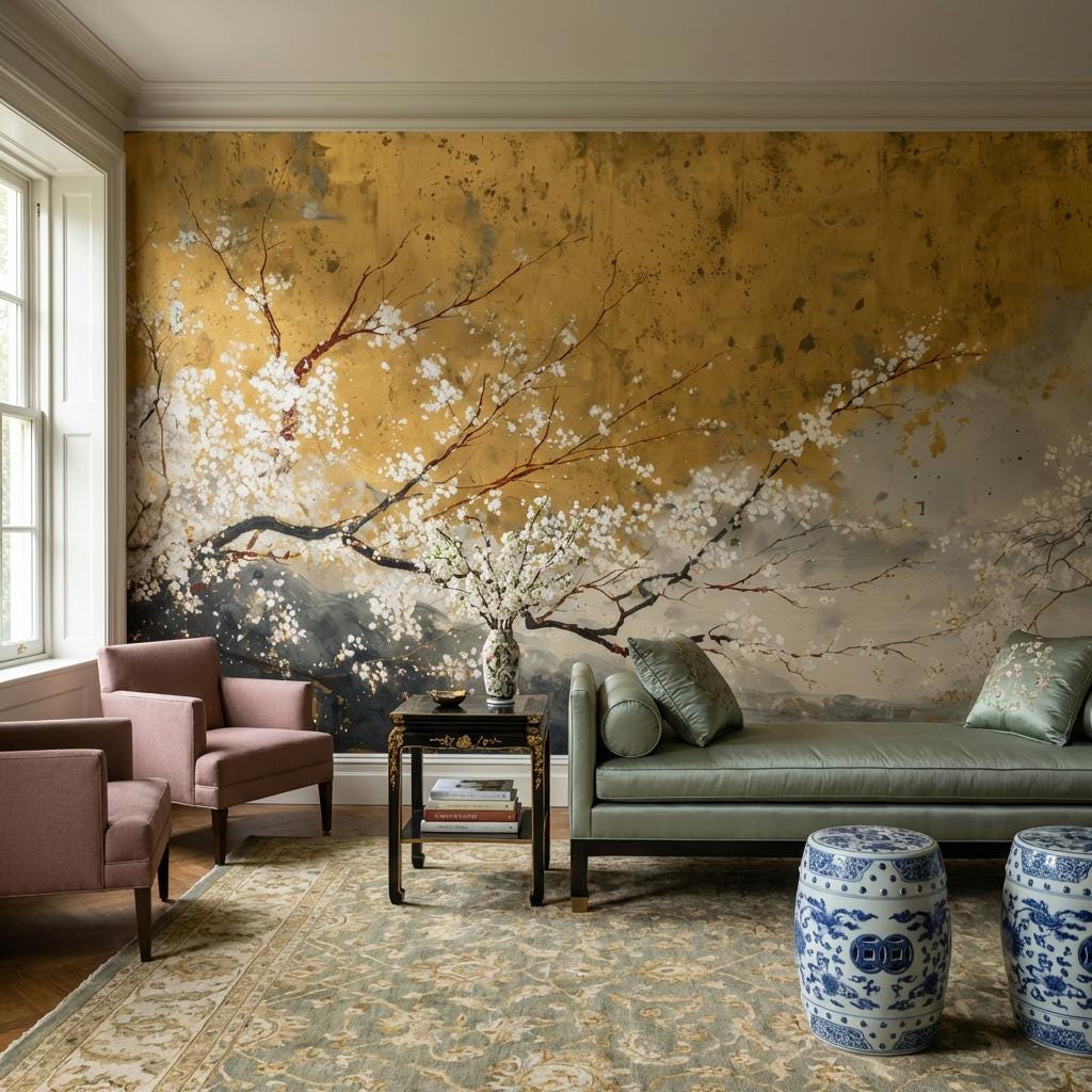 Floral Wallpaper Abstract Gold Wall Mural