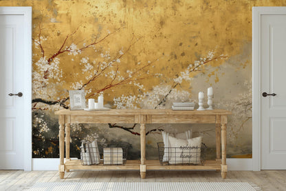 Floral Wallpaper Abstract Gold Wall Mural