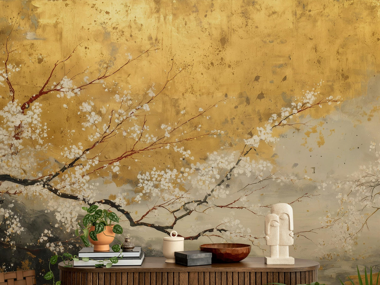 Floral Wallpaper Abstract Gold Wall Mural