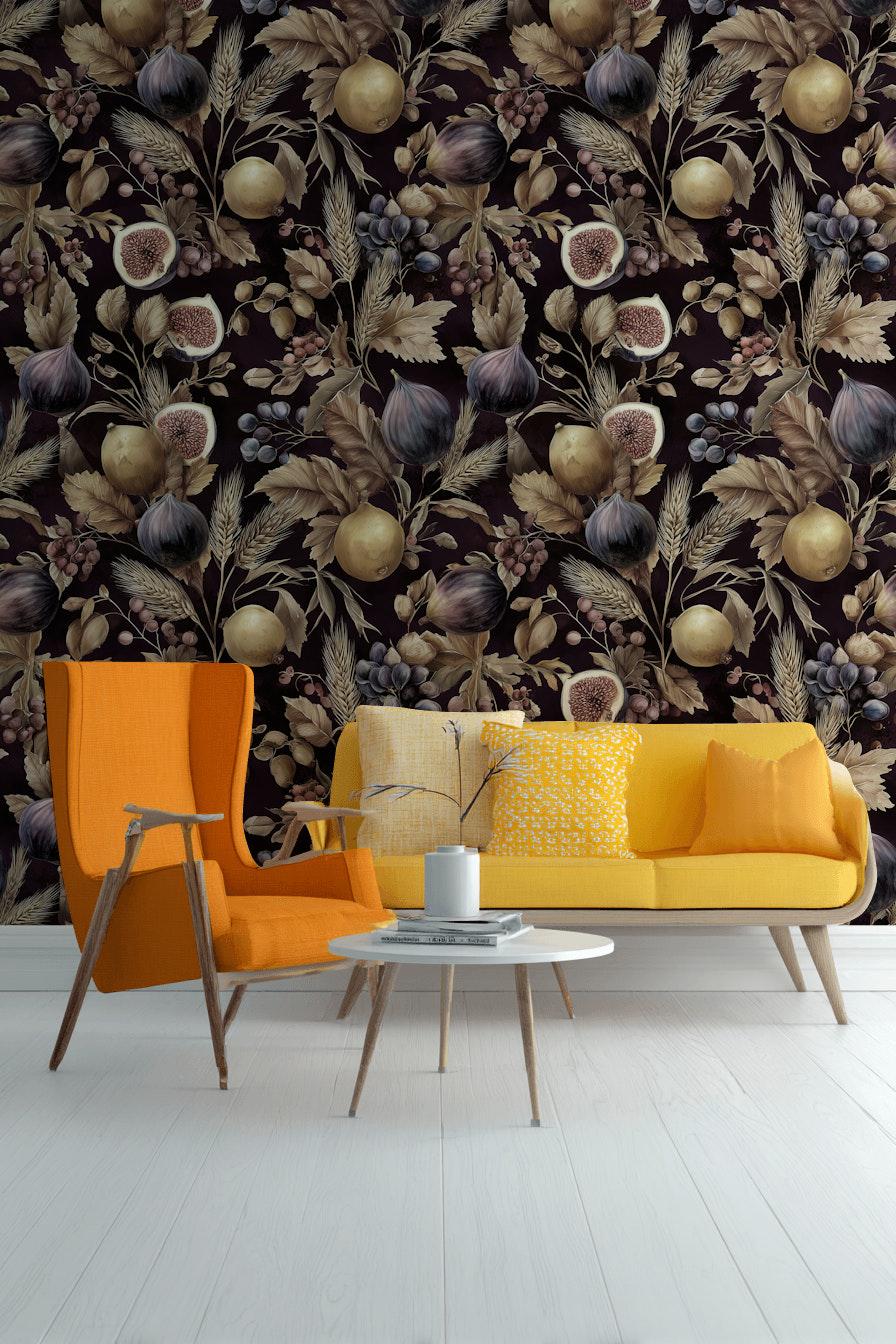 Vintage Wallpaper Botanical Fruits Wall Mural
