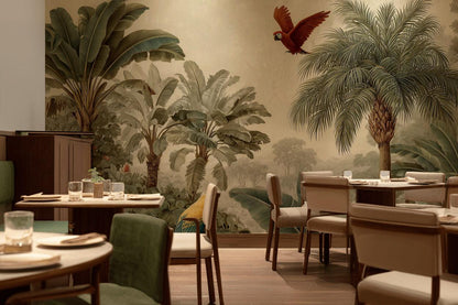 Tropical Wallpaper Parrots Palm Trees Wall Mural