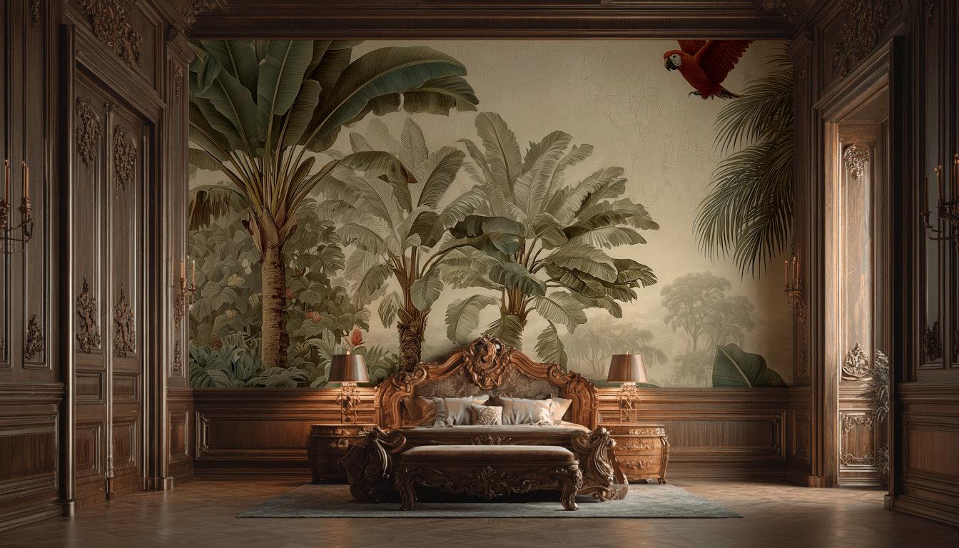 Tropical Wallpaper Parrots Palm Trees Wall Mural