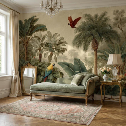 Tropical Wallpaper Parrots Palm Trees Wall Mural