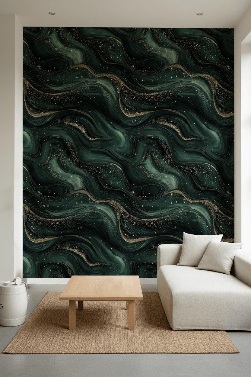 Abstract Wallpaper Gold Green Wall Mural