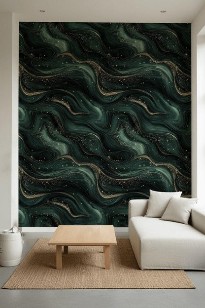 Abstract Wallpaper Gold Green Wall Mural