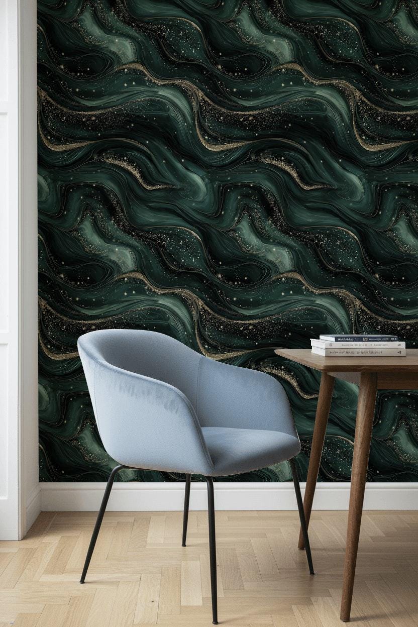 Abstract Wallpaper Gold Green Wall Mural