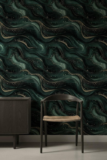 Abstract Wallpaper Gold Green Wall Mural