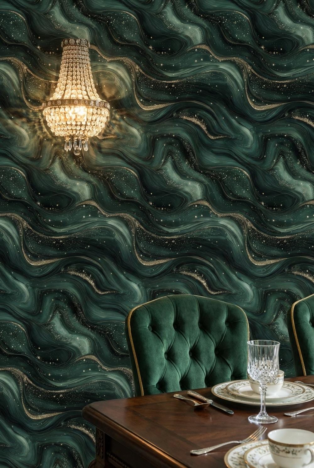 Abstract Wallpaper Gold Green Wall Mural