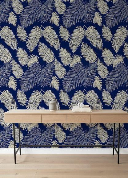 Tropical Wallpaper Palm Leaves Navy Wall Mural