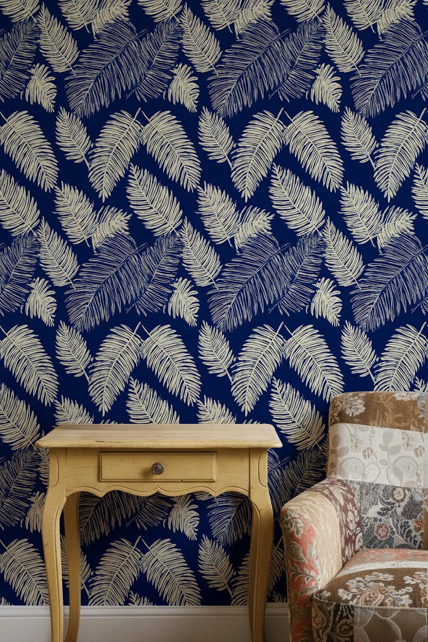 Tropical Wallpaper Palm Leaves Navy Wall Mural