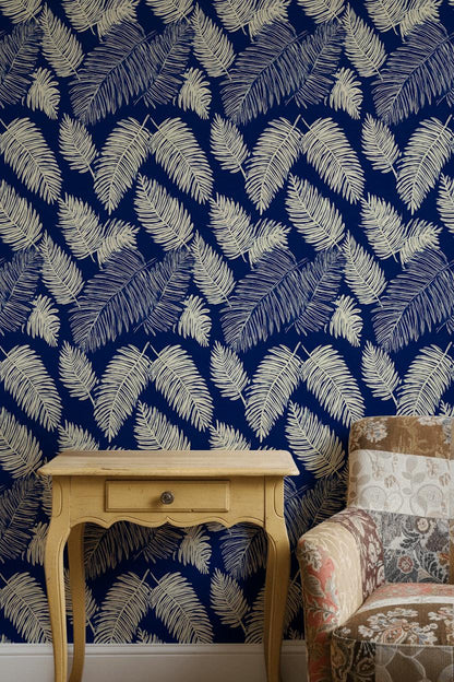 Tropical Wallpaper Palm Leaves Navy Wall Mural