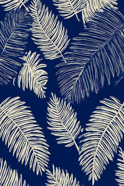 Tropical Wallpaper Palm Leaves Navy Wall Mural