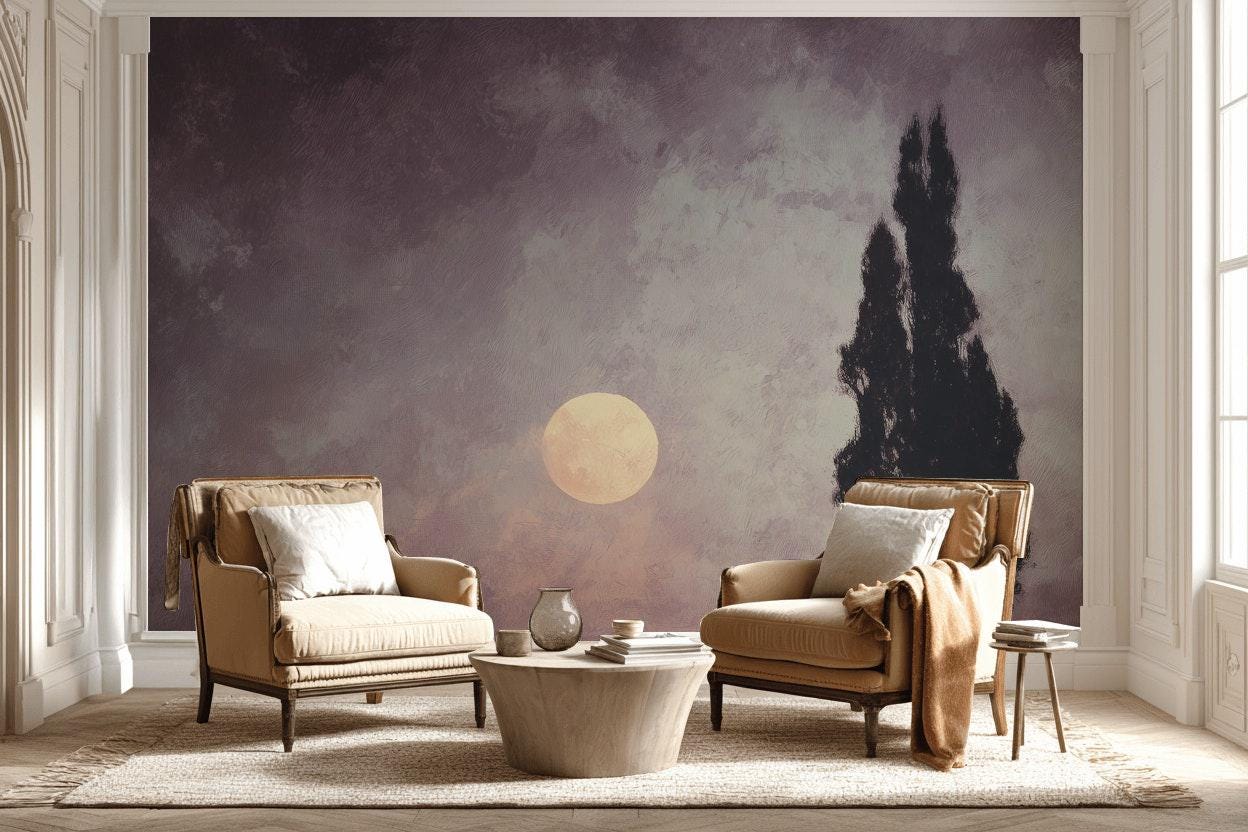Tree Landscape Wallpaper Moon Purple Wall Mural