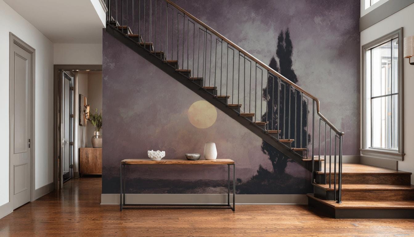 Tree Landscape Wallpaper Moon Purple Wall Mural