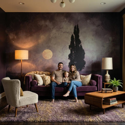 Tree Landscape Wallpaper Moon Purple Wall Mural