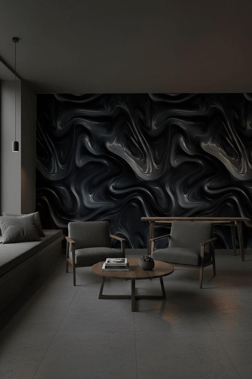 Swirling Marble Wallpaper Black Modern Wall Mural