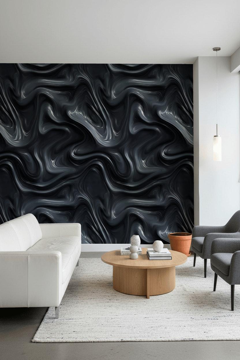 Swirling Marble Wallpaper Black Modern Wall Mural