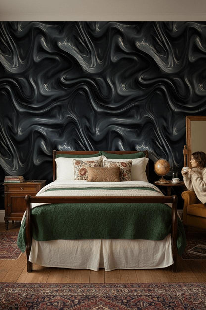 Swirling Marble Wallpaper Black Modern Wall Mural