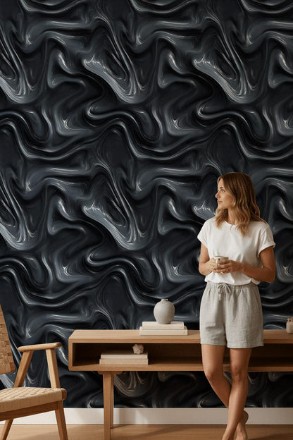 Swirling Marble Wallpaper Black Modern Wall Mural