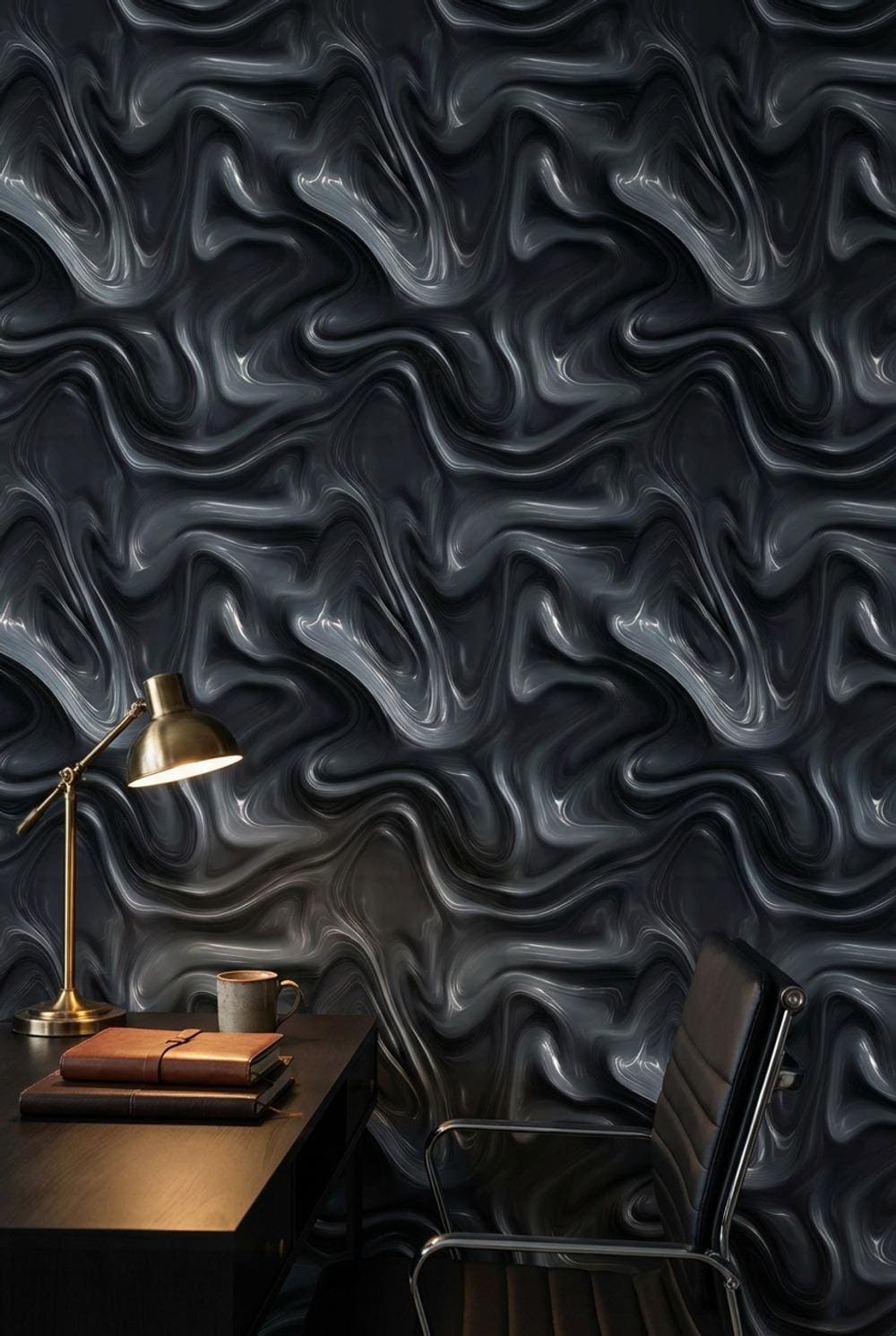 Swirling Marble Wallpaper Black Modern Wall Mural