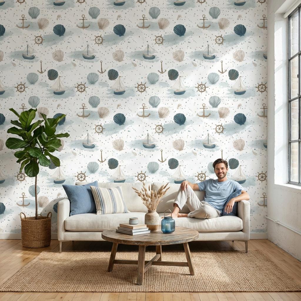 Abstract Pattern Wallpaper Nautical Ocean Wall Mural