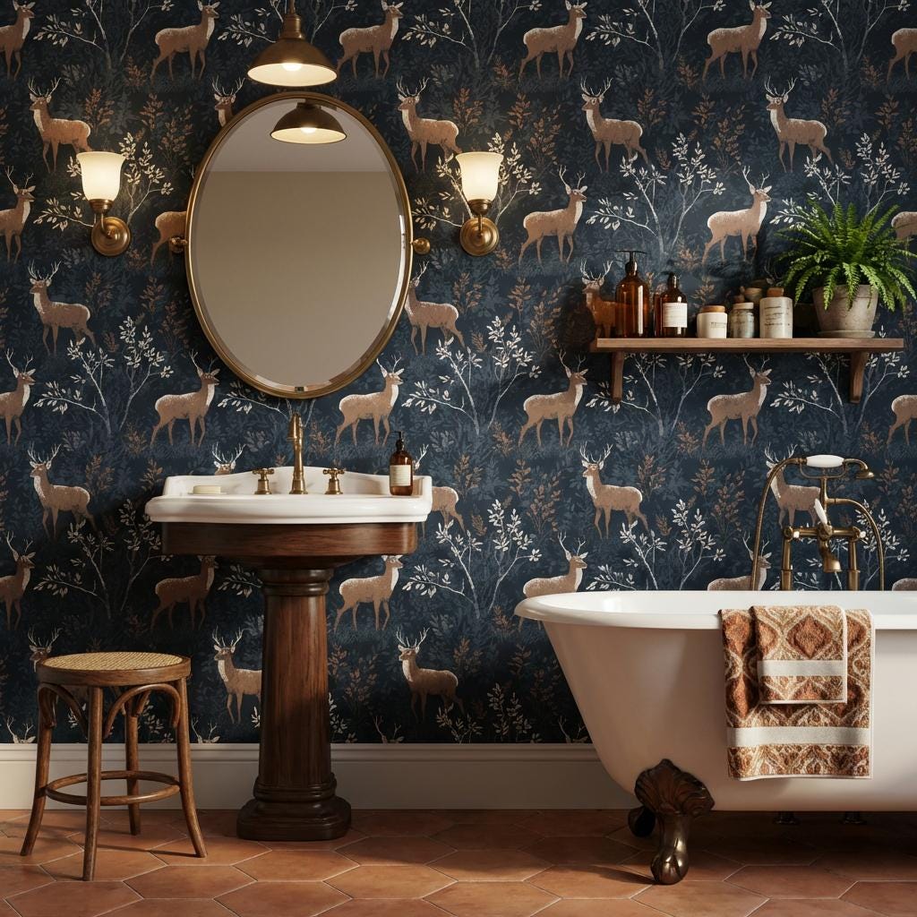 Deer Forest Wallpaper Vintage Rustic Wall Mural