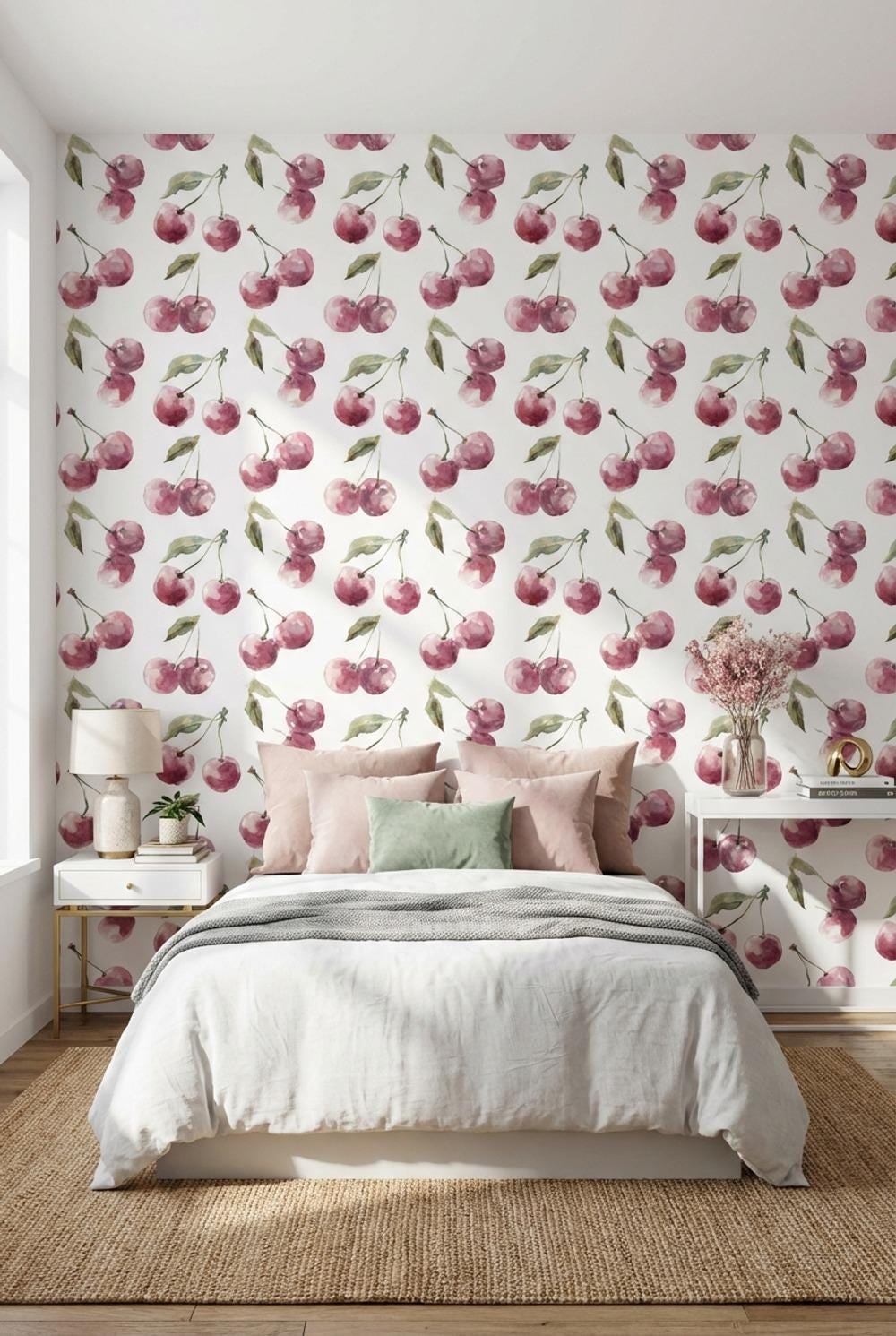 White Background Wallpaper Muted Green Wall Mural