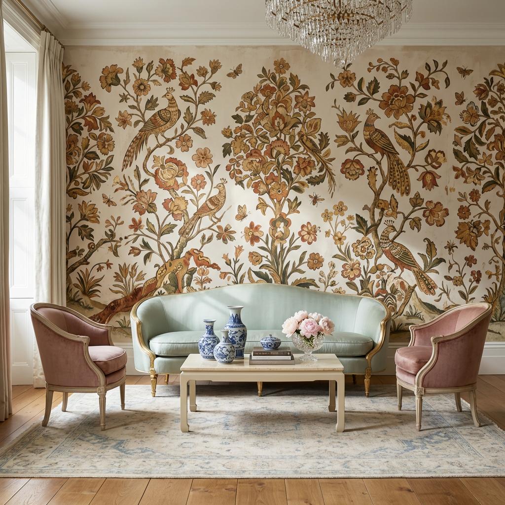 Vintage Floral Wallpaper Birds Traditional Wall Mural