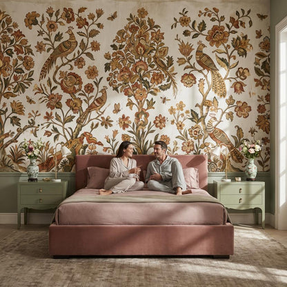 Vintage Floral Wallpaper Birds Traditional Wall Mural